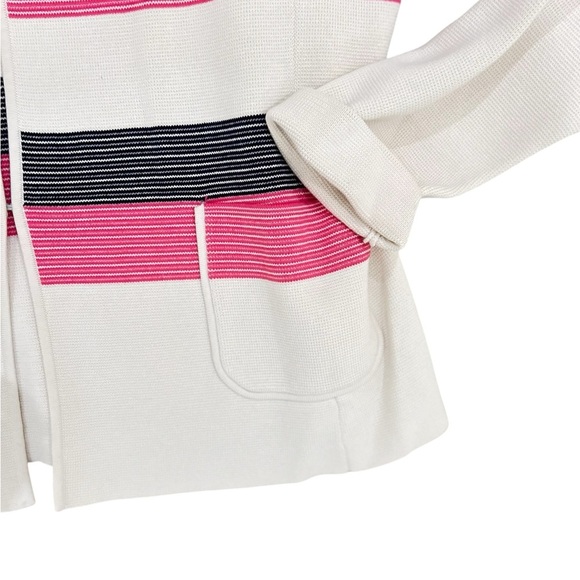 Talbots Cream Knit pink black stripe Sweater jacket hand pockets size large - Picture 8 of 11